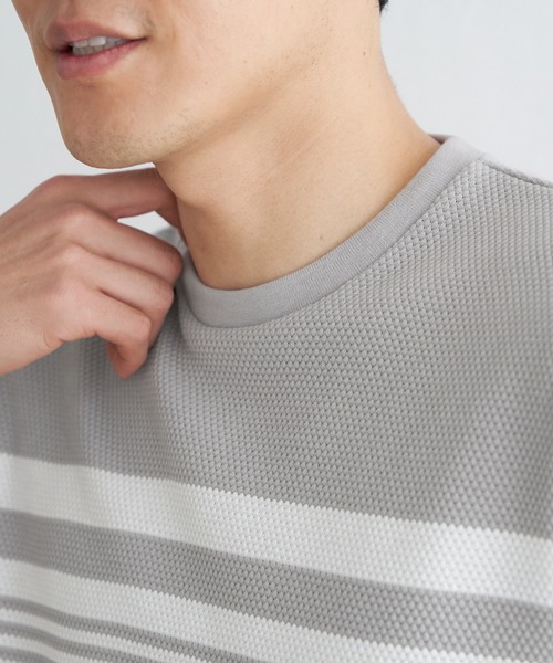 ikka(イッカ)の「パイナップルパネルボーダーTシャツ(Tシャツ/カットソー・メンズ・ホワイト/ネイビー/グレー・M/L/XL/S)」の13枚目の写真