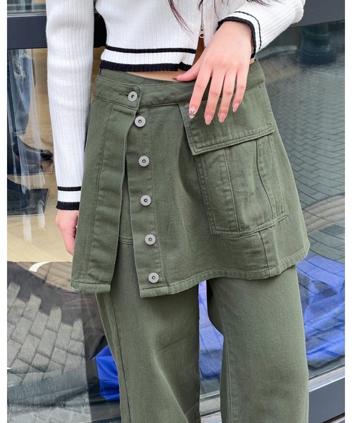 3.3 Field Trip （3.3フィールドトリップ）の「3.3 Field Trip／スカート SET パンツ /レイヤード/3WAY/ラップ/取り外し可能/2994159（デニムパンツ・レディース・ベージュ/ブラック/カーキ・MEDIUM/LARGE）」の3枚目の写真