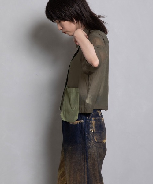 MARECHAL TERRE(マルシャルテル)の「シアーシャツ(シャツ/ブラウス・レディース・ホワイト/ブラック/グレー系その他/カーキ・MEDIUM)」の5枚目の写真