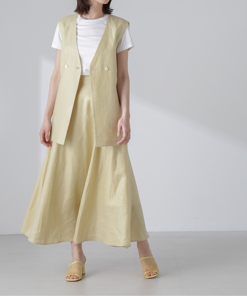 NANO universe（ナノユニバース）の「ベルト付リネンジレ(セットアップ可)（ノーカラージャケット・レディース・オフホワイト/ブラウン/イエロー・FREE）」の10枚目の写真