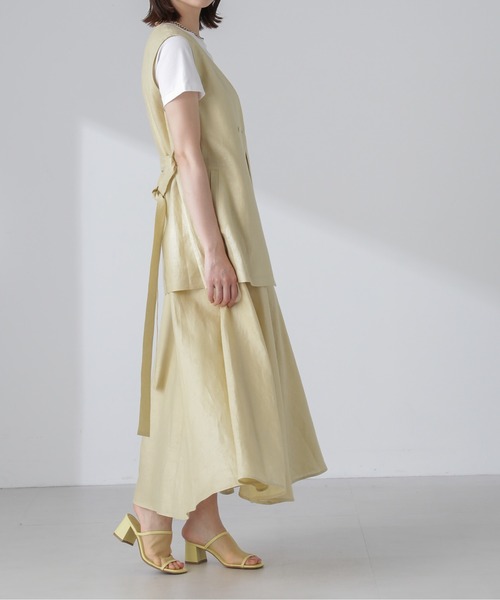 NANO universe（ナノユニバース）の「ベルト付リネンジレ(セットアップ可)（ノーカラージャケット・レディース・オフホワイト/ブラウン/イエロー・FREE）」の11枚目の写真
