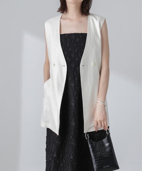 NANO universe（ナノユニバース）の「ベルト付リネンジレ(セットアップ可)（ノーカラージャケット・レディース・オフホワイト/ブラウン/イエロー・FREE）」の14枚目の写真