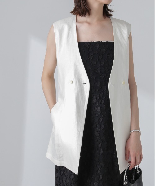 NANO universe（ナノユニバース）の「ベルト付リネンジレ(セットアップ可)（ノーカラージャケット・レディース・オフホワイト/ブラウン/イエロー・FREE）」の16枚目の写真