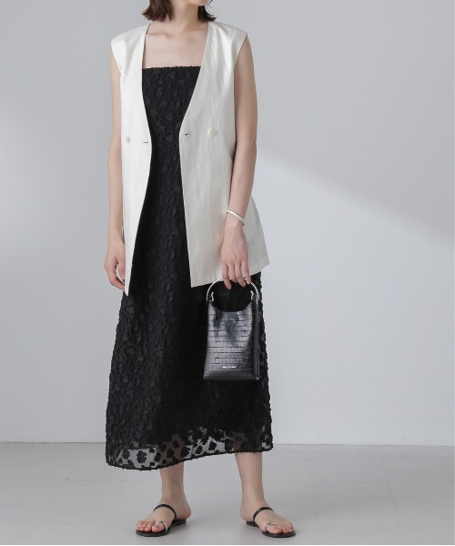 NANO universe（ナノユニバース）の「ベルト付リネンジレ(セットアップ可)（ノーカラージャケット・レディース・オフホワイト/ブラウン/イエロー・FREE）」の18枚目の写真