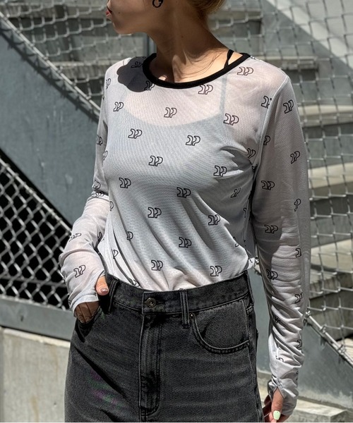 CIAOPANIC(チャオパニック)の「CP総柄ロゴシアーTEE(Tシャツ/カットソー・レディース・グレー/ブラック/ホワイト・FREE)」の3枚目の写真