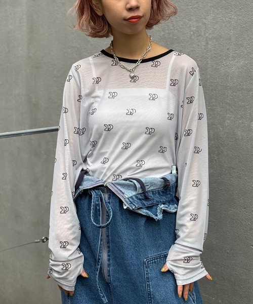 CIAOPANIC(チャオパニック)の「CP総柄ロゴシアーTEE(Tシャツ/カットソー・レディース・グレー/ブラック/ホワイト・FREE)」の4枚目の写真