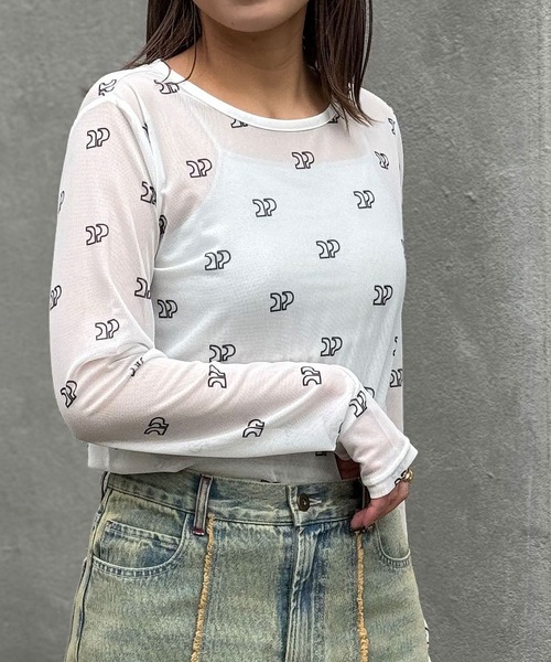 CIAOPANIC(チャオパニック)の「CP総柄ロゴシアーTEE(Tシャツ/カットソー・レディース・グレー/ブラック/ホワイト・FREE)」の9枚目の写真