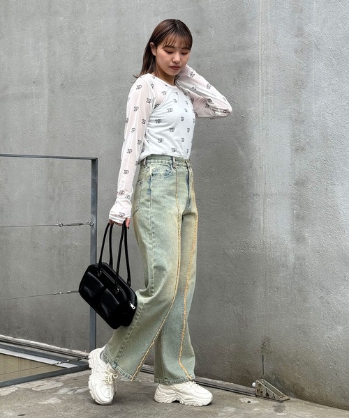 CIAOPANIC(チャオパニック)の「CP総柄ロゴシアーTEE(Tシャツ/カットソー・レディース・グレー/ブラック/ホワイト・FREE)」の5枚目の写真