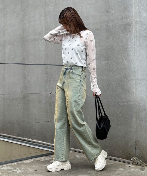 CIAOPANIC(チャオパニック)の「CP総柄ロゴシアーTEE(Tシャツ/カットソー・レディース・グレー/ブラック/ホワイト・FREE)」の12枚目の写真