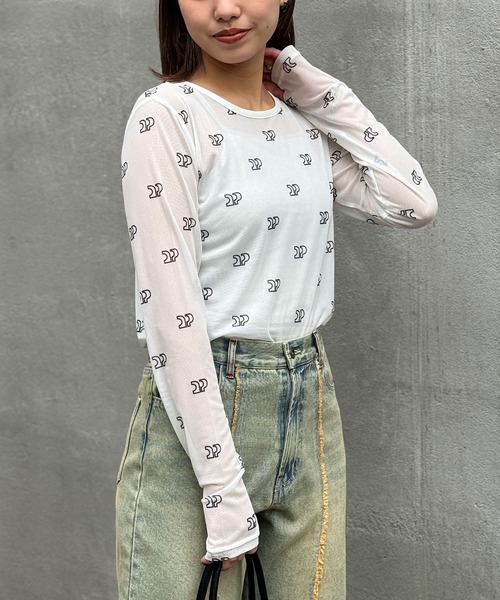 CIAOPANIC(チャオパニック)の「CP総柄ロゴシアーTEE(Tシャツ/カットソー・レディース・グレー/ブラック/ホワイト・FREE)」の8枚目の写真