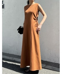 [低身長/高身長サイズ有]ウエストカットワークギャザーノースリーブワンピース