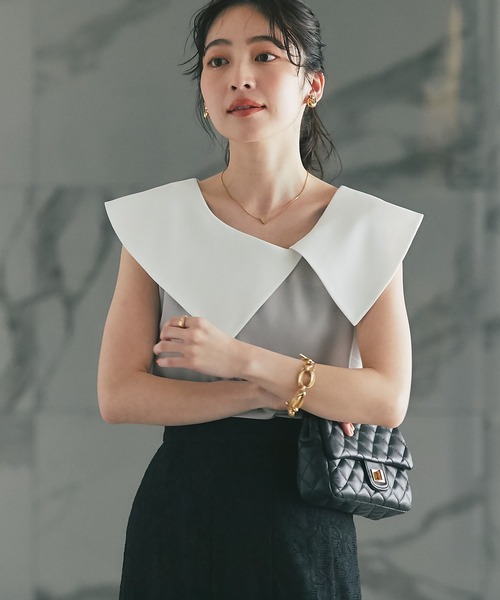 La boutique BonBon（ラブティックボンボン）の「白衿ブラウス（シャツ/ブラウス・レディース・ライトグレー/ブラック・FREE）」の6枚目の写真