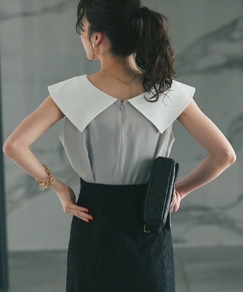 La boutique BonBon（ラブティックボンボン）の「白衿ブラウス（シャツ/ブラウス・レディース・ライトグレー/ブラック・FREE）」の4枚目の写真