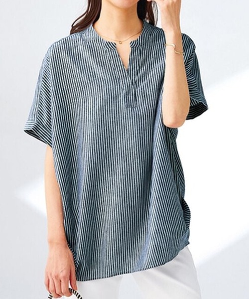 BELLUNA PLUS(ベルーナ)の「リネン混スキッパーデザインシャツ(チュニック・レディース・ライム/ベージュ/パープル系その他/グリーン/ホワイト系/オフホワイト/ネイビー系・LARGE/MEDIUM/X-LARGE)」の6枚目の写真