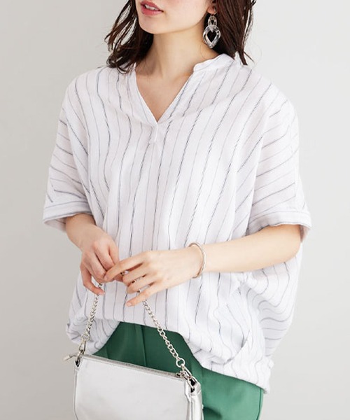 BELLUNA PLUS(ベルーナ)の「リネン混スキッパーデザインシャツ(チュニック・レディース・ライム/ベージュ/パープル系その他/グリーン/ホワイト系/オフホワイト/ネイビー系・LARGE/MEDIUM/X-LARGE)」の21枚目の写真