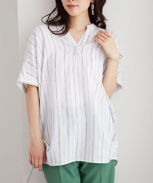 BELLUNA PLUS(ベルーナ)の「リネン混スキッパーデザインシャツ(チュニック・レディース・ライム/ベージュ/パープル系その他/グリーン/ホワイト系/オフホワイト/ネイビー系・LARGE/MEDIUM/X-LARGE)」の22枚目の写真
