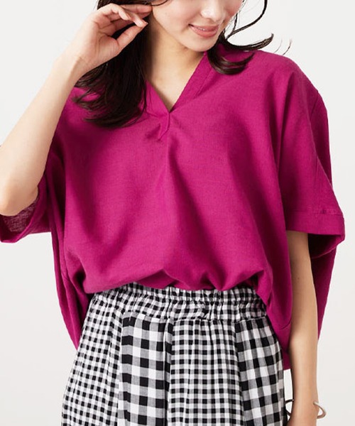 BELLUNA PLUS(ベルーナ)の「リネン混スキッパーデザインシャツ(チュニック・レディース・ライム/ベージュ/パープル系その他/グリーン/ホワイト系/オフホワイト/ネイビー系・LARGE/MEDIUM/X-LARGE)」の12枚目の写真