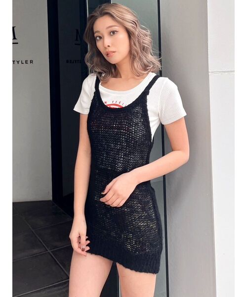 GYDA（ジェイダ）の「Sheerモヘアニットキャミチュニックトップス（キャミソール・レディース・グレー/ブラック・FREE）」の3枚目の写真