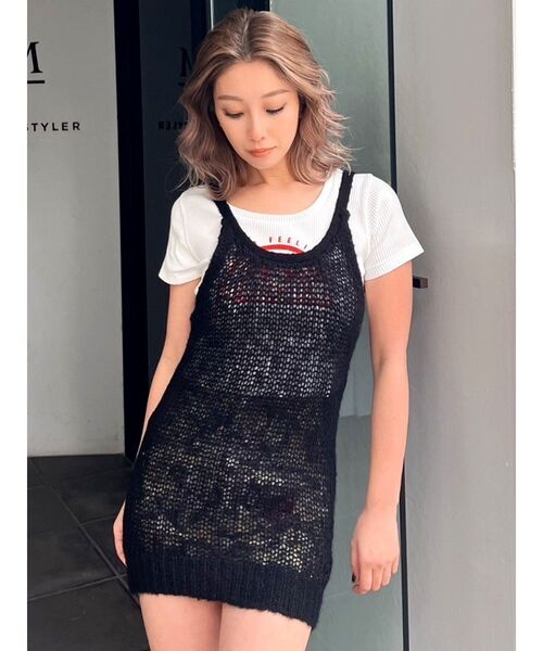 GYDA（ジェイダ）の「Sheerモヘアニットキャミチュニックトップス（キャミソール・レディース・グレー/ブラック・FREE）」の5枚目の写真