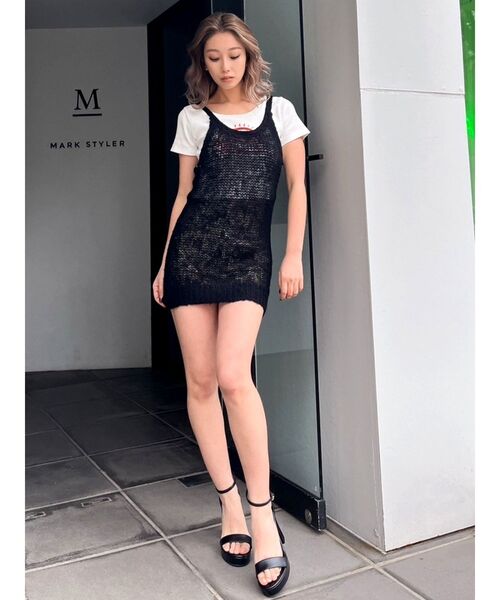 GYDA（ジェイダ）の「Sheerモヘアニットキャミチュニックトップス（キャミソール・レディース・グレー/ブラック・FREE）」の9枚目の写真