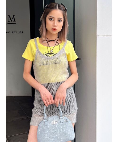 GYDA（ジェイダ）の「Sheerモヘアニットキャミチュニックトップス（キャミソール・レディース・グレー/ブラック・FREE）」の12枚目の写真