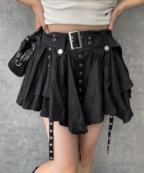 dispark（ディスパーク）の「DISPARK/ベルト付きフリルアイレットスカート（スカート・レディース・ブラック・FREE）」の7枚目の写真