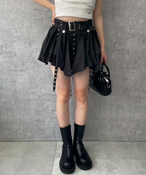 dispark（ディスパーク）の「DISPARK/ベルト付きフリルアイレットスカート（スカート・レディース・ブラック・FREE）」の3枚目の写真