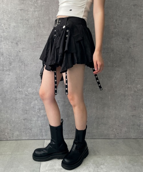 dispark（ディスパーク）の「DISPARK/ベルト付きフリルアイレットスカート（スカート・レディース・ブラック・FREE）」の4枚目の写真