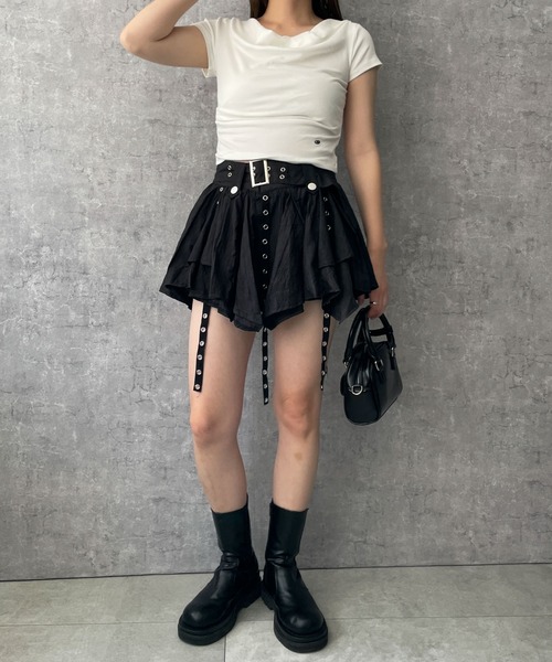 dispark（ディスパーク）の「DISPARK/ベルト付きフリルアイレットスカート（スカート・レディース・ブラック・FREE）」の6枚目の写真