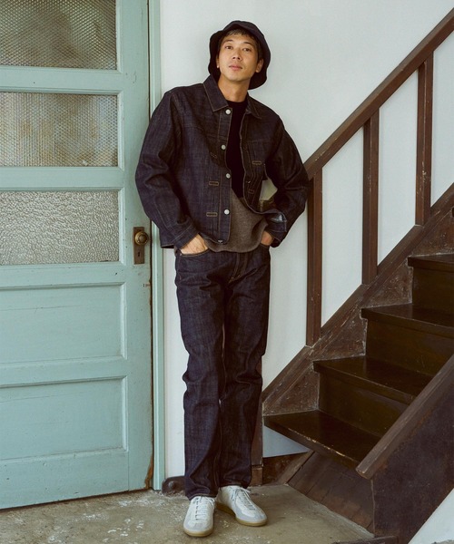 極藍黒　IHJ-123 14ozブロークンセルビッチワークジャケットOD OMNIGOD mens / オムニゴッド] 14ozセルヴィッチデニム 1stタイプ