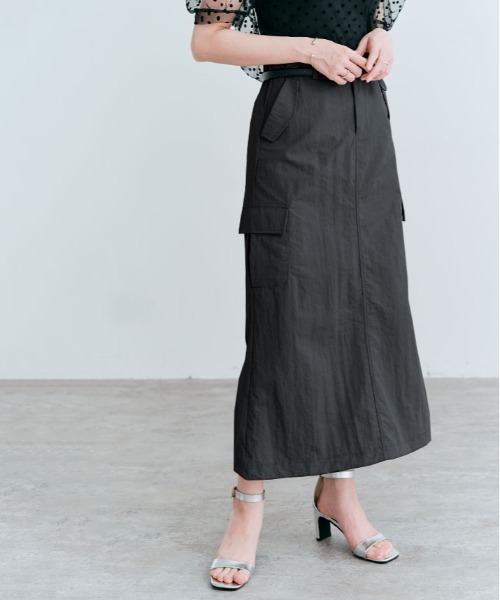 kirakiraShop(キラキラショップ)の「ドロスト ナイロン カーゴ スカート(スカート・レディース・ブラック/チャコール/カーキ/ベージュ・S/M/L)」の8枚目の写真