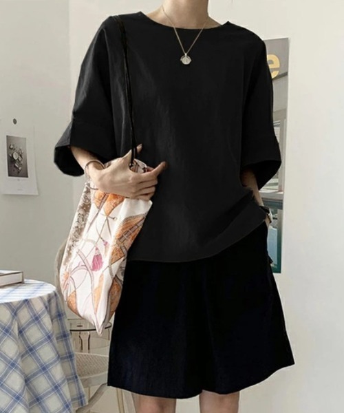 COCOMOMO(ココモモ)の「コットンリネンドルマンスリーブトップス(シャツ/ブラウス・レディース・ブラック/ブルー/ホワイト/ダークブラウン・M/L)」の11枚目の写真