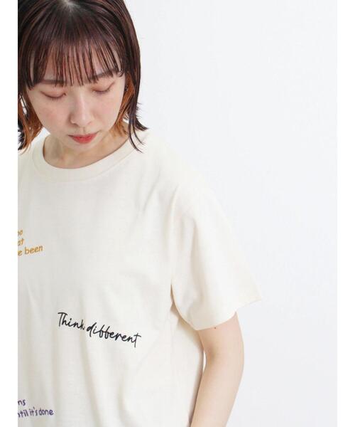 Samansa Mos2(サマンサ モスモス)の「◎ランダムロゴ刺繍Tシャツ(Tシャツ/カットソー・レディース・キナリ/オフホワイト/チャコールグレー・F)」の8枚目の写真