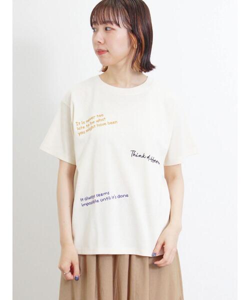 Samansa Mos2(サマンサ モスモス)の「◎ランダムロゴ刺繍Tシャツ(Tシャツ/カットソー・レディース・キナリ/オフホワイト/チャコールグレー・F)」の11枚目の写真