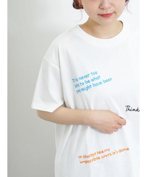 Samansa Mos2(サマンサ モスモス)の「◎ランダムロゴ刺繍Tシャツ(Tシャツ/カットソー・レディース・キナリ/オフホワイト/チャコールグレー・F)」の12枚目の写真