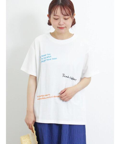 Samansa Mos2(サマンサ モスモス)の「◎ランダムロゴ刺繍Tシャツ(Tシャツ/カットソー・レディース・キナリ/オフホワイト/チャコールグレー・F)」の14枚目の写真