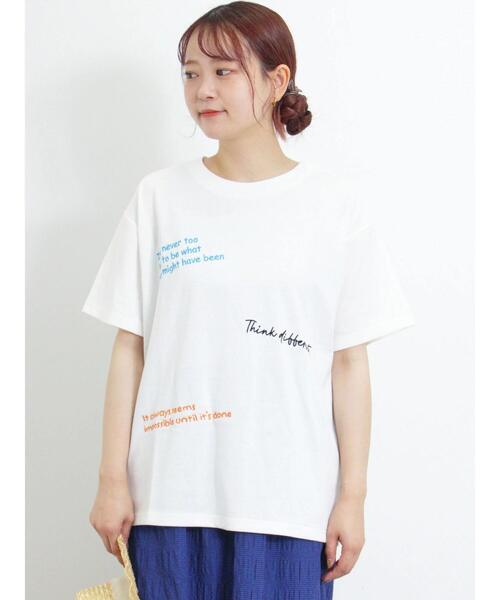 Samansa Mos2(サマンサ モスモス)の「◎ランダムロゴ刺繍Tシャツ(Tシャツ/カットソー・レディース・キナリ/オフホワイト/チャコールグレー・F)」の15枚目の写真