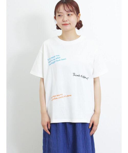 Samansa Mos2(サマンサ モスモス)の「◎ランダムロゴ刺繍Tシャツ(Tシャツ/カットソー・レディース・キナリ/オフホワイト/チャコールグレー・F)」の20枚目の写真