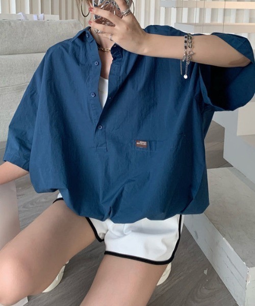 【セール】ドロストスキッパーBIGシャツ半袖プルオーバー(シャツ/ブラウス)|deux amour(ドゥーザムール) 【セール】ドロストスキッパーBIGシャツ半袖プルオーバー(シャツ/ブラウス)|deux amour(ドゥーザムール)