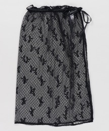 リボン柄レース巻きロングスカート