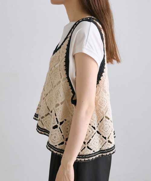 pual ce cin - 美品★ピュアルセシン★クロシェロングベスト PUAL CE CIN（ピュアルセシン）の「配色クロシェ編み風ベスト