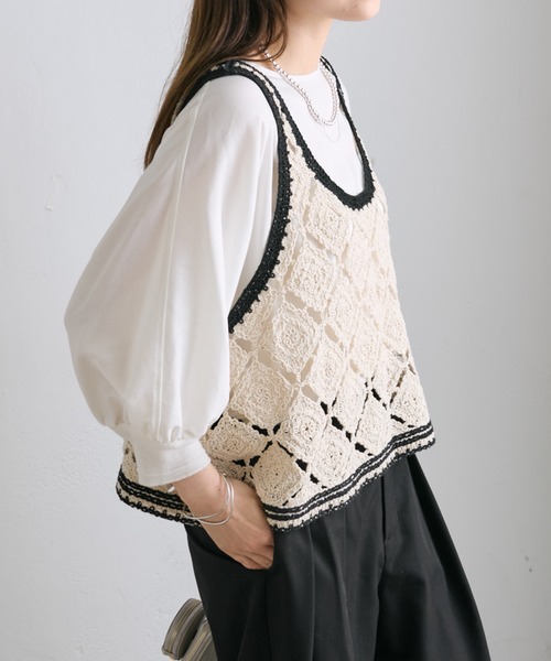 美品★ピュアルセシン★クロシェロングベスト pual ce cin - 美品☆ピュアルセシン☆クロシェロングベストの通販 by