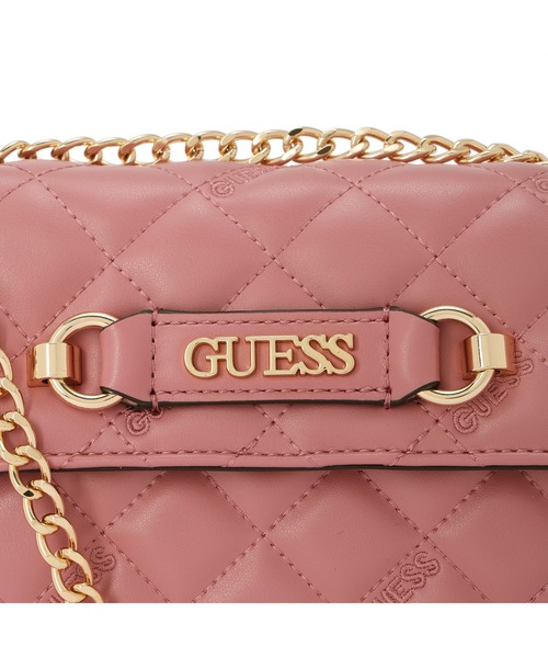 【GUESS ゲス】ASSIA ソフトキルティングミニホボバック-Pink Guess（ゲス）の「ASSIA Mini Crossbody Top Zip クロスボディ