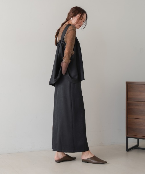 Bab(バブ)の「【セットアップ対応/S・Mサイズ展開】マットサテンナロースカート(スカート・レディース・ベージュ/ブラック/ライトグレー・M/S)」の7枚目の写真