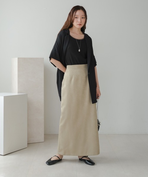 Bab(バブ)の「【セットアップ対応/S・Mサイズ展開】マットサテンナロースカート(スカート・レディース・ベージュ/ブラック/ライトグレー・M/S)」の21枚目の写真