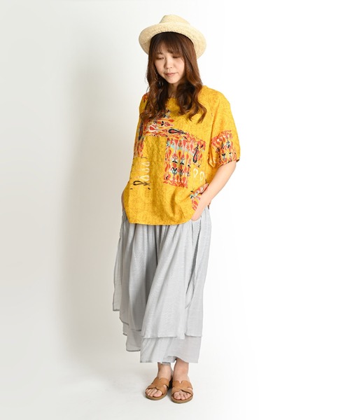45095 里麻　半袖カットソー　黄色　M 45095 里麻半袖カットソー黄色M