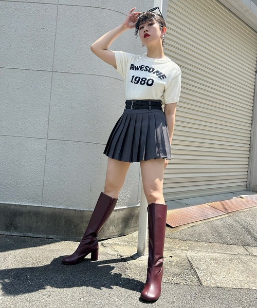 セール】ダブルベルトミニスカート チェックニットスカート（スカート