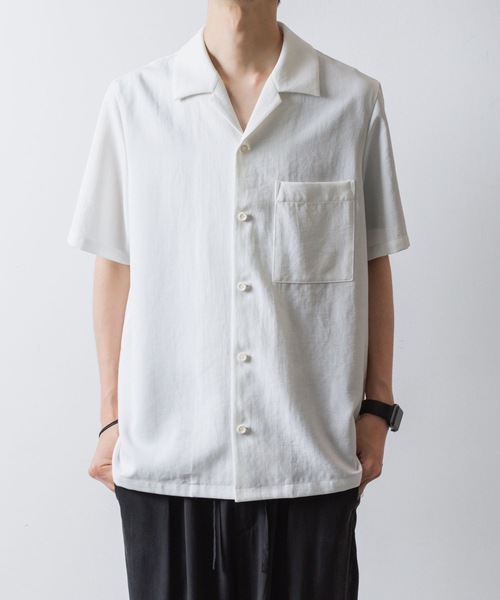 ATTACHMENT(アタッチメント)の「PE/CO/LI ツイル オープンカラー S/Sシャツ / PE/CO/LI TWILL OPEN COLLAR S/S SHIRT(シャツ/ブラウス・メンズ・ベージュ/ホワイト/ブラック/ライトピンク・1/2/3)」の2枚目の写真