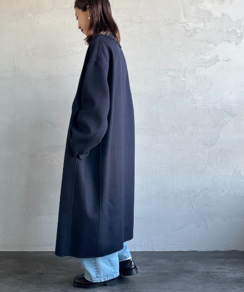 LE GLAZIK（ルグラジック）の「[LE GLAZIK/ル グラジック] ラムウールWフェイス ビッグカラーリバーコート（チェスターコート・レディース・ネイビー/ブラウン・36）」の13枚目の写真