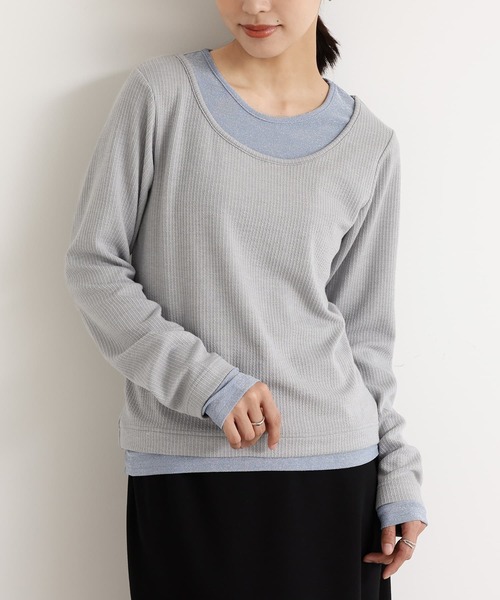 n'OrLABEL(ノアールレーベル)の「ラメ切替リブカットソー(Tシャツ/カットソー・レディース・グレー/ブラック/アイボリー・3L/L~LL/S~M)」の3枚目の写真